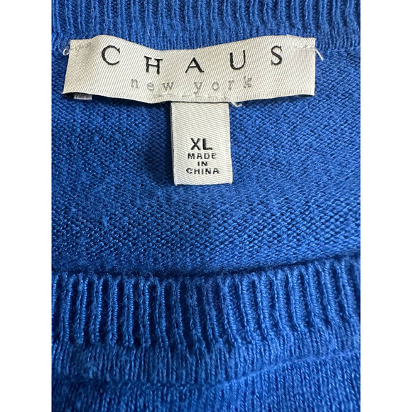 Chaus Blue Boat Neck Studded Shoulder Sweater, Size XL - Picture 5 of 6